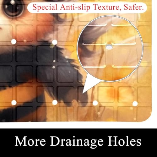 Shower Mat Bathtub Mat, 26.8x15.1 inch, Non-Slip Bath Mat with Drain, Quick Drying PVC Bathmat for Tub, Shower, Bathroom, Cute Bee Floral - color: Multi 15