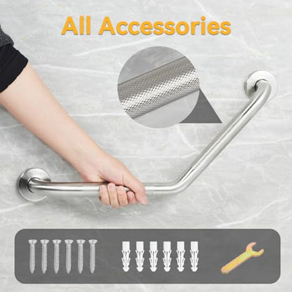 20 Inch Bathroom Grab Bar, Satin Brushed Nickel Angled Grab Bar with Anti-Slip Knurled Grip, Stainless Steel Bath Balance Bar, 1.0" Tube Safety Hand Rail Support, Handicap Elderly Assist Bath Handle - color: Brushed Nickel
