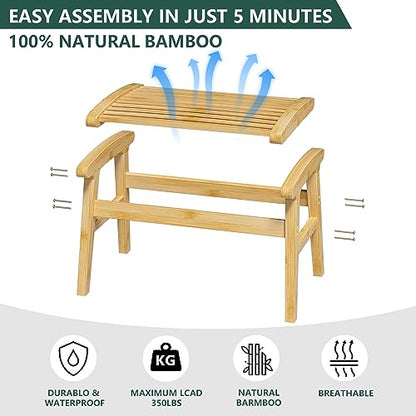 Bamboo Shower Chair for Inside Shower, Non-Slip Bathroom Stool, 350 lbs | Bamboo Strip Design, Comfort Sitting Experience, Sturdy Waterproof Shower Bench, Bathroom Living Room Seat, Nature Color - color: Natural