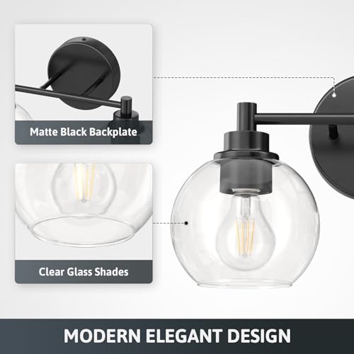 VONLUCE 2 Light Bathroom Vanity Light Fixtures, Black Finish | Globe Glass Shades, E26 Sockets, Easy to install, Vanity Lights for Bedroom Hallway Living Room - color: Black, size: 2-Light