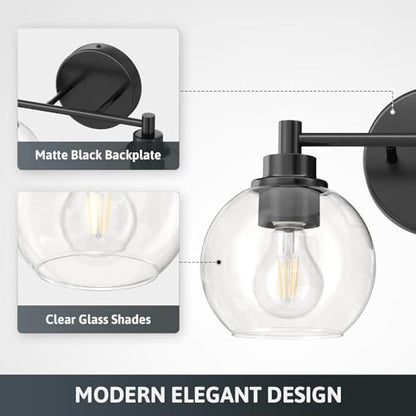 VONLUCE 2 Light Bathroom Vanity Light Fixtures, Black Finish | Globe Glass Shades, E26 Sockets, Easy to install, Vanity Lights for Bedroom Hallway Living Room - color: Black, size: 2-Light