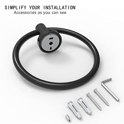 RARXTR Matte Black Towel Ring, Hand Towel Holder for Bathroom Kitchen Modern Rounded Base Wall Mount SUS304 Stainless Steel - color: Matte Black