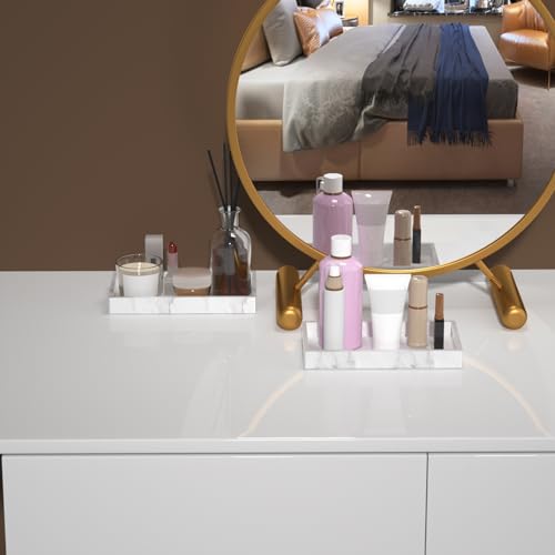 2 Packs Silicone Bathroom Vanity Tray Small 7.8" ＆ Small 7.8" Set, Rectangle Shatterproof Flexible Bathroom Tray for Soap Dispenser, Tissues, Candles, Towel, Plant, Perfume Key - color: White 7.8" & 7.8"