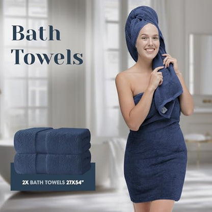 White Classic Luxury Bath Towel Set of 8 Pieces - 100% Turkish Cotton Highly Absorbent Towels for Bathroom, 2 Luxury Bath Towels 700GSM, 2 Hand Towels, 4 Washcloths, Navy - color: 15: Navy Blue