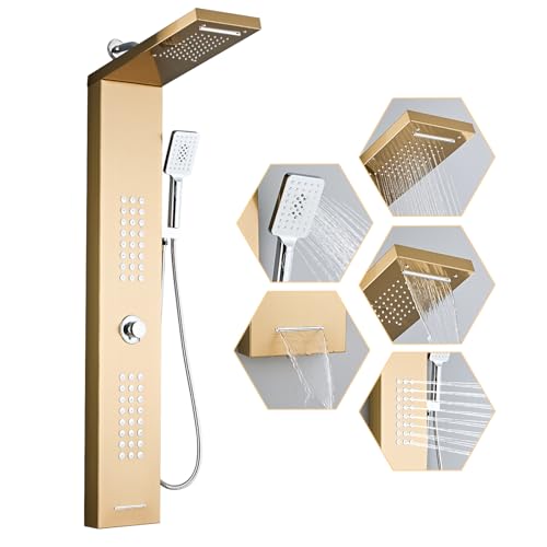 Shower Panel Tower System,Rain Shower Head Rainfall | Waterfall Shower,Handheld High Pressure Rain Massage System(Lengthened Gold) - color: Gold, style: Upgrade and lengthen