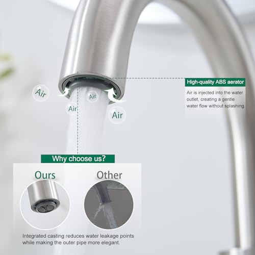 VOTON Small Kitchen Bar Sink Faucet Brushed Nickel, 360 Swivel with Drain | 360° Swivel | Brushed Nickel | Lead-Free Stainless Steel | Pop-Up Drain | 1/3 Hole Install | Anti-Splash - color: Brushed Nickel