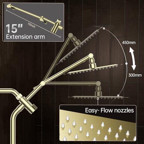 Veken All Metal 10" Luxurious Brushed Gold Rain Shower Head with Handheld | Dual High Pressure Shower Heads,Double Detachable Showerhead, Square Adjustable Rainfall,Bathroom Upgrade,Best Showerheads - color: Gold-brushed, size: 10 Inch