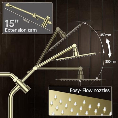 Veken All Metal 10" Luxurious Brushed Gold Rain Shower Head with Handheld | Dual High Pressure Shower Heads,Double Detachable Showerhead, Square Adjustable Rainfall,Bathroom Upgrade,Best Showerheads - color: Gold-brushed, size: 10 Inch