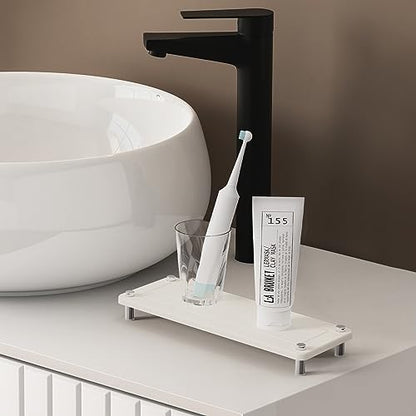 Kitchen Sink Caddy Diatomite Water Absorbing Stone Tray, White | Bathroom Countertop Organizer Faucet Drying Mat Coaster Soap Dish Sponge Dispenser Holder - color: White