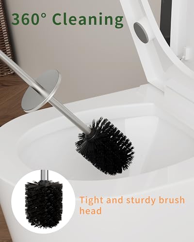 Toilet Brush and Holder Set, Toilet Bowl Brush for Bathroom with Long Handle, Stainless Steel Toilet Cleaner Brush with Durable Scrubbing Bristles,Splash-Proof (Brushed Nickel) - color: Brushed Nickel
