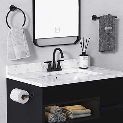 Matte Black Bathroom Faucet, Hurran 4 inch Centerset 2-Handle Lead-Free | Bathroom Sink Faucet with Pop-up Drain and Supply Lines, Stainless Steel Faucet for Vanity RV Restroom Laundry Outdoor Sink - color: Matte Black