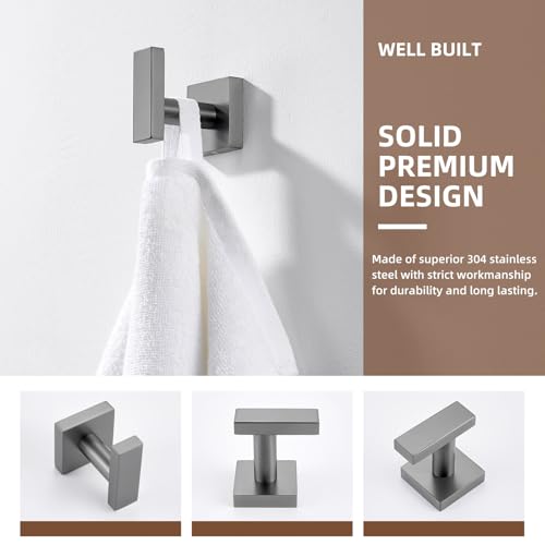Angle Simple Gunmetal Gray Bathroom Towel Hook, Coat Robe Clothes Wall Hook | SUS304 Stainless Steel, Bathrobe Holder for Hat Dog Leash Bag Key, Kitchen Shower Hand Towel Hanger, Screw Wall Mount - color: Gunmetal Gray