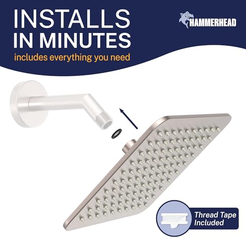 HammerHead Showers Solid Metal 8 Inch Square Rainfall Shower Head, High Flow Shower Head Optimized for Pressure, Brushed Nickel, 2.5 GPM - color: Brushed Nickel