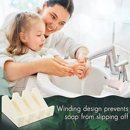 2 Pieces Silicone Soap Dish Self Draining Soap Dish Shower Waterfall Bar Soap Holder Tray with Drain Soap Saver for Kitchen Bathroom Accessories (Black,Cream White) - color: Black, Cream White