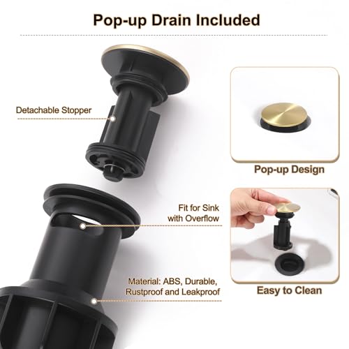 Rbrohant Single Hole Bathroom Faucet, Brushed Gold Single Handle Bathroom Sink Faucets for 1 Hole, Bathroom Vanity Faucet with Pop up Drain, Deck Mount, R2001-BG - color: Brushed Gold, style: No Escutcheon