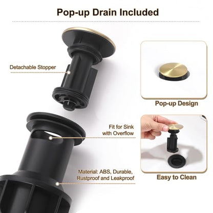 Rbrohant Single Hole Bathroom Faucet, Brushed Gold Single Handle Bathroom Sink Faucets for 1 Hole, Bathroom Vanity Faucet with Pop up Drain, Deck Mount, R2001-BG - color: Brushed Gold, style: No Escutcheon