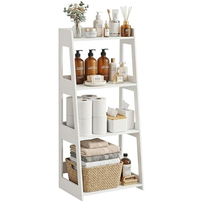 4-Tier Bathroom Ladder Shelf Freestanding, 15.7" W x 38.6" H, PVC | White Floor Shelves, Small Bookshelf, Nightstand, for Home Study, Laundry Room, Open Display Rack, 11.8" Deep - size: 11.8"D x 15.7"W x 38.6"H