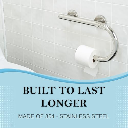 Grab Bar Toilet Paper Holder - Bathroom Safety Aid/304 Stainless/Right/Polished Chrome/ 16.5"x 10" - color: Polished Chrome, Right Hand