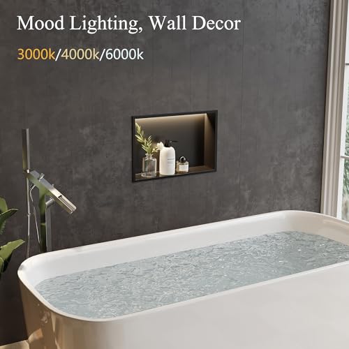 18"x12"Black LED Shower Niche,3 CCT Dimmable Light, No Tile Needed | 304 Stainless Steel Bathroom Niche w/ Light(3000K/4000K/6000K), IP66 Waterproof, Space Saving & Durable ,LED Driver Included - color: Matte Black, size: 18X12In