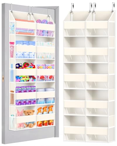 Heavy Duty Over The Door Organizer 5 Tiers, Extra Large Behind Door Storage of 10 Big Front & 10 Mesh Pockets, 80lb Weight Capacity, Hanging Doors Storage for Closet Bedroom Nursery, Beige - color: Beige