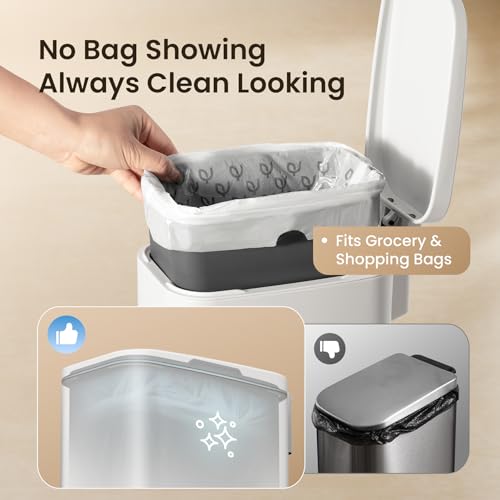 Cesun Slim Bathroom Trash Can with Lid, Soft Close, White, 6L/1.6 Gallon | Hidden Trash Bag Design, Small, Stainless Steel, Removable Inner Bucket, Foot Pedal, Odor Control, for RV/Office/Bedroom - color: White