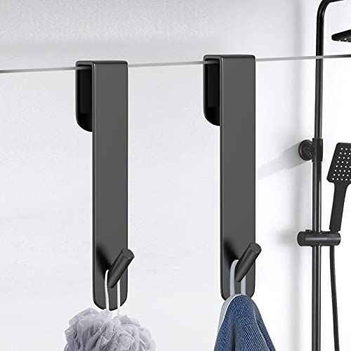 Shower Door Hook, Extended Length Frameless Shower Door Hook (7 Inches), Heavy-Duty Bathrobe Towel Stainless Steel Hook, No Drilling or Adhesive Required, 2-Pack,Black - color: Black-XG