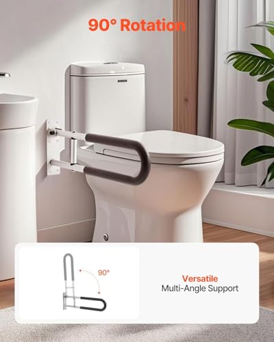 30 Inch U-Shaped Toilet Safety Rail, Foldable Grab Bar for Seniors, Anti-Slip Handle, 300 Lbs Capacity, Flip Up Toilet Grab Bars with Paper Holder for Enhanced Bathroom Safety Black
