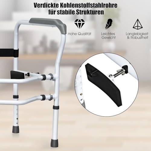 Height Adjustable Toilet Support Aid with Armrests Without Drilling, Non-Slip Toilet Grab Handle, 48 x 65 x 84 cm