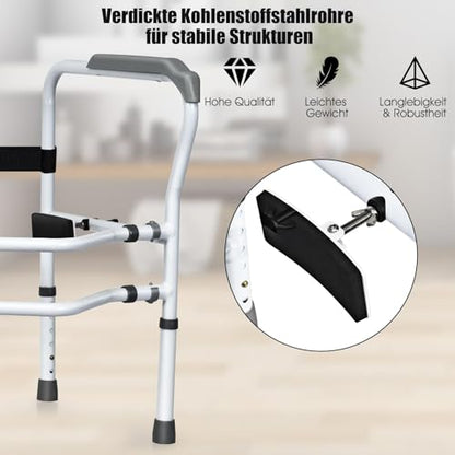 Height Adjustable Toilet Support Aid with Armrests Without Drilling, Non-Slip Toilet Grab Handle, 48 x 65 x 84 cm