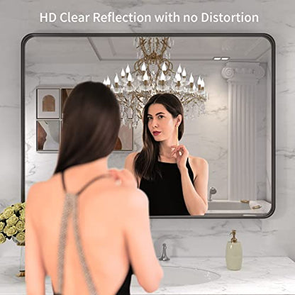 LOAAO 40X32 Inch Black Metal Framed Bathroom Mirror for Wall, Matte Black Bathroom Vanity Mirror Farmhouse, Large Rounded Rectangle Mirror, Anti-Rust, Tempered Glass, Hangs Horizontally or Vertically | Matte Black, Rounded Rectangle Mirror, Anti-Rust, Tem