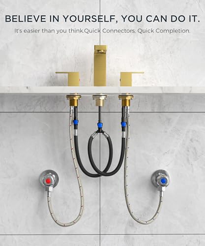 QFN Bathroom Faucet 3 Hole 8 Inch Widespread for Vanity Faucet Brushed Gold | Two Handles Bathroom Sink Faucet Lead-Free Square Design with Supply Lines, 4-12 Inch 3 Hole Install, for RV Vanity Laundry - color: Brushed Gold, style: Square