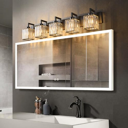 Black Bathroom Light Fixture, 5-Light Crystal Vanity Lighting, Bathroom Lighting Fixtures Over Mirror, Modern Crystal Wall Lamp - color: Black Crooked, size: 5-light