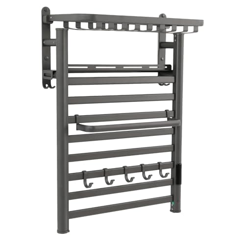 Towel Warmer Rack, Wall Mounted Electric Heated Towel Rack for Bathroom, 8 Bars Aluminum Towel Warmers, with Intelligent Touch Screen, Temperature Control & Timer (Dark Grey)