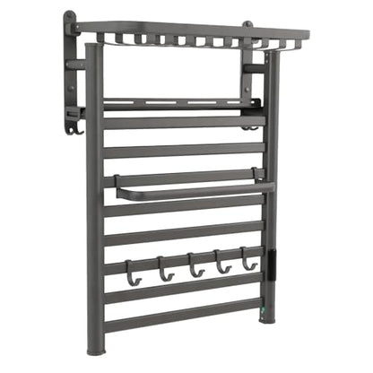 Towel Warmer Rack, Wall Mounted Electric Heated Towel Rack for Bathroom, 8 Bars Aluminum Towel Warmers, with Intelligent Touch Screen, Temperature Control & Timer (Dark Grey)