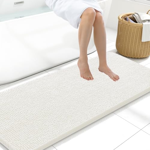 Arotive Bathroom Rugs 59x20, Extra Soft Absorbent Shaggy Chenille Bath Rugs, Machine Washable Rubber Backing Bath Mats for Bathroom Floor Tub and Shower, Home Decor Accessories,Ivory - color: Ivory, size: 59" X 20"