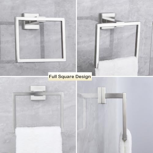 Hand Towel Holder for Bathroom SUS 304 Stainless Steel Towel Ring Heavy Duty Hand Towel Racks Wall Mount Simple Square Towel Hanger, Brushed Finish - color: Brushed