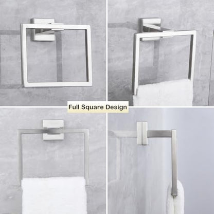 Hand Towel Holder for Bathroom SUS 304 Stainless Steel Towel Ring Heavy Duty Hand Towel Racks Wall Mount Simple Square Towel Hanger, Brushed Finish - color: Brushed