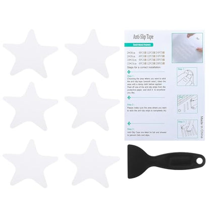 PATIKIL Bathtub Non Slip Stickers 4.13x4.13 Inch, 6 Pack Star Safety Shower Floor Anti Slip Stickers with Adhesive Decals Scraper for Bath Tub Shower Floor Stair, Clear - color: Clear