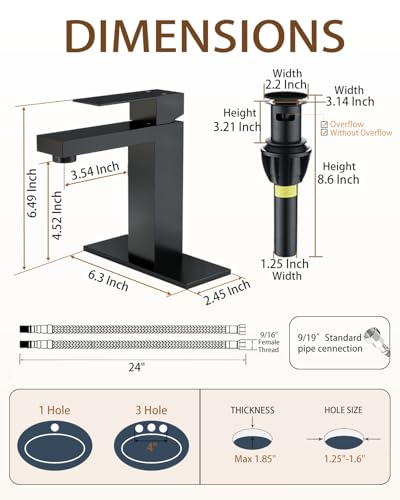 Matte Black Bathroom Faucet Single Hole with Pop-Up Bathroom Drain Single Handle Bathroom Sink Faucet w/Deck Plate(1 or 3 Hole) for Vanity Sinks, RV, Farmhouse - color: Matte Black
