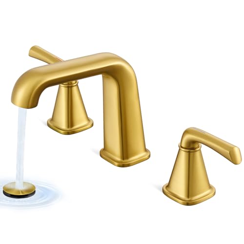 Gold Bathroom Faucet,Bathroom Sink Faucet,Brushed Gold Bathroom Faucet 3 Hole, with Pop Up Drain and CUPC Supply Lines for Vanity,Lavatory RV Farmhouse (HG-8904-BG) - color: B-Brushed Gold