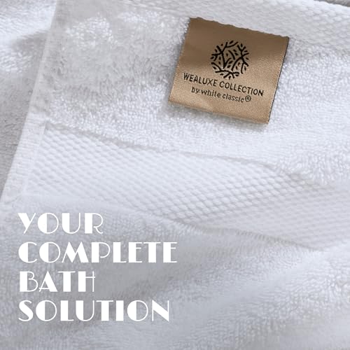 White Bath Towel Set of 6 - 100% Cotton Highly Absorbent Towels for Bathroom, 2 Luxury Bath Towels 650GSM, 2 Hand Towels, 2 Washcloths - color: White