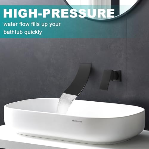SKOWLL Matte Black Wall Mount Bathroom Faucet, Single Handle Bathroom Sink Faucet, Modern Waterfall Wall Mount Bathtub Faucets with Independent Swich, Filler Rough-in Valve Included - color: Matte Black