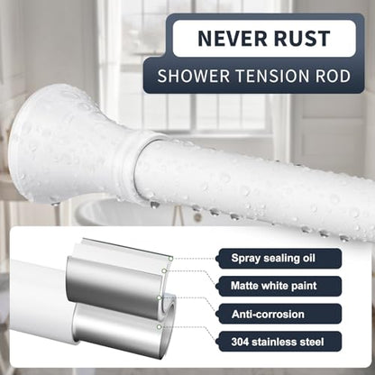 White Shower Curtain Rod 36-68 Inch(3-5.67ft), No Slip No Drill Stainless Steel Spring Tension Curtain Rod, No Rust Shower Rod Adjustable For Bathroom closet - color: White, size: 36"-68"