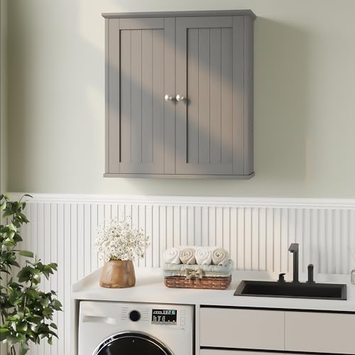 Bathroom Wall Cabinet, Bathroom Cabinet Wall Mount, Over Toilet Space Saver Storage Cabinets Wall Mounted, Wood Medicine Cabinets with Doors, Grey - color: Grey