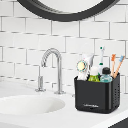PARKMANI Black Toothbrush Holders for Bathrooms, Kids Electric Toothbrush and Toothpaste Holder, 4 Slots Tooth Brush Holder for Bathroom Countertop Organizer (Black) - color: Black