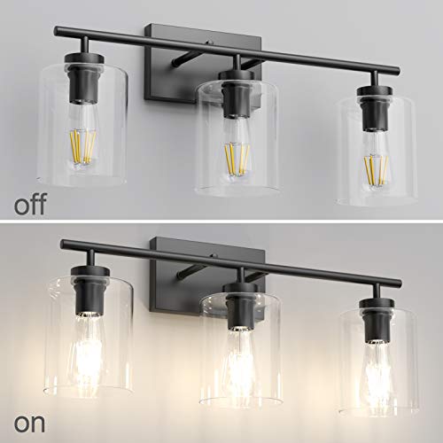 Aipsun 3 Lights Black Vanity Light Fixtures Over Mirror with Clear Glass Shades Industrial Wall Light Fixture for Bathroom(Exclude Bulb) - size: 24.4 inch