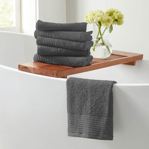 Great Bay Home Grey Hand Towels - 100% Featherspun Cotton 6 Pack 26x16 Hand Towel Set - Ultra-Soft, Lightweight, & Quick-Drying Towels for Bathroom Decor (Dark Grey) - color: Ribbed Dobby - Dark Grey, size: Hand Towel (Pack of 6)