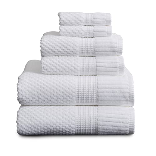 NY Loft 100% Cotton 6-Piece Bath Towel Set | White | Oeko-TEX | Quick-Dry | 30" x 52" Bath Towels | 16" x 28" Hand Towels | 12" x 12" Washcloths | Super Absorbent | Designer-Styled Texture - color: Bright White, size: 6 Piece Set