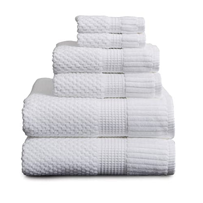NY Loft 100% Cotton 6-Piece Bath Towel Set | White | Oeko-TEX | Quick-Dry | 30" x 52" Bath Towels | 16" x 28" Hand Towels | 12" x 12" Washcloths | Super Absorbent | Designer-Styled Texture - color: Bright White, size: 6 Piece Set