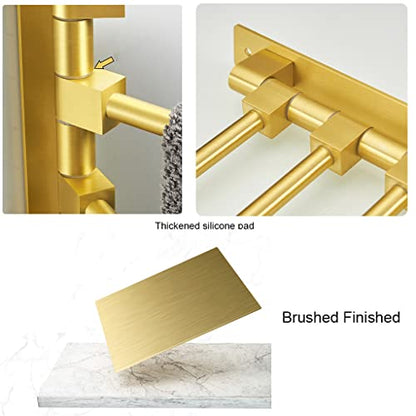 ZHOUXIAO Gold Swing Out Towel Bar Holder/Gold Finish Swivel Multiple Towel Rack for Bathroom or Kitchen, Metal Towel Bar Folding Arm Swivel Hanger Bathroom Storage Wall Mount 5Bars